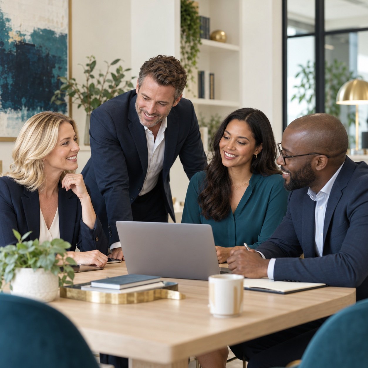 Recruitment professionals collaborating in a modern office